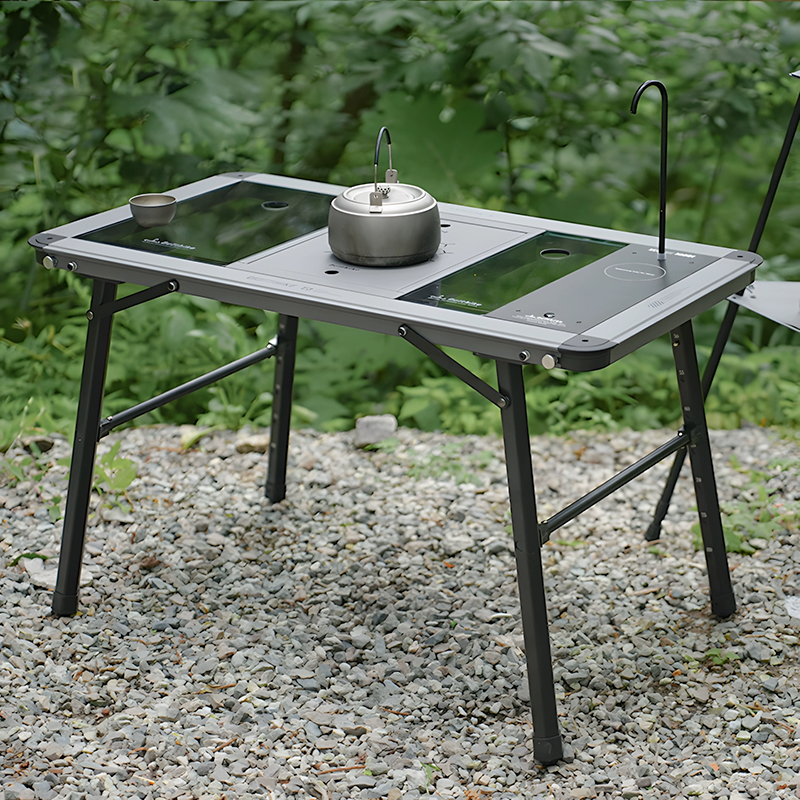 Sleek Modern Minimalist Aluminum-Nylon Outdoor Dining Table: Rectangular, Height-Adjustable, Portable & Modular, 1-Tier for Patio