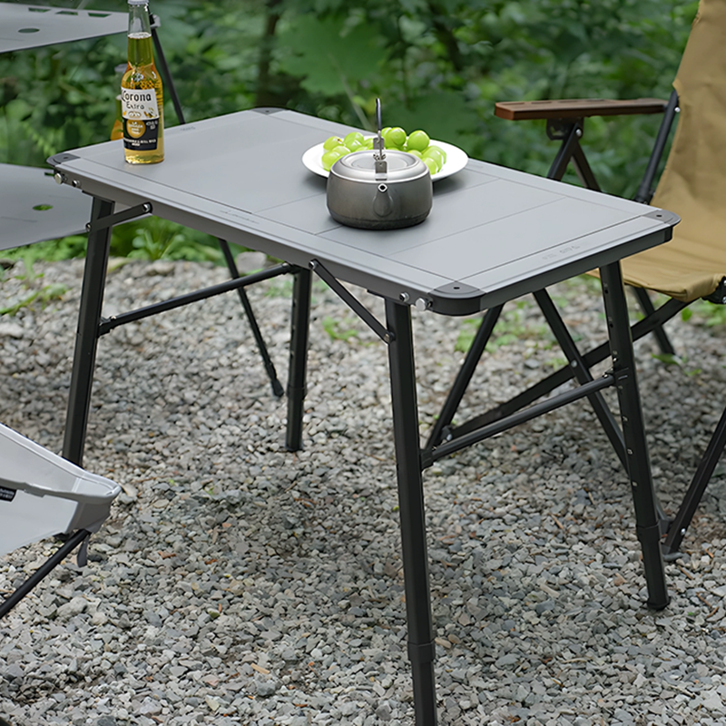 Sleek Modern Minimalist Aluminum-Nylon Outdoor Dining Table: Rectangular, Height-Adjustable, Portable & Modular, 1-Tier for Patio