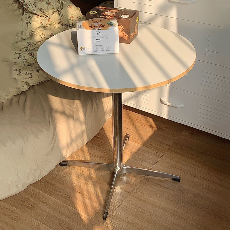 Modern Minimalist Round Dining Table with Solid Wood & Plywood, Stainless Steel & Aluminum Frame, 1-Tier Storage for Dining Room & Kitchen