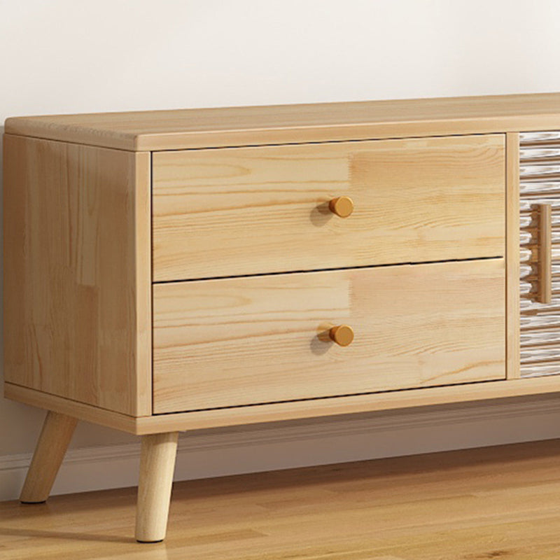 Contemporary Rectangle TV Stand in Solid Wood and Glass with 2 Drawers for Living Room
