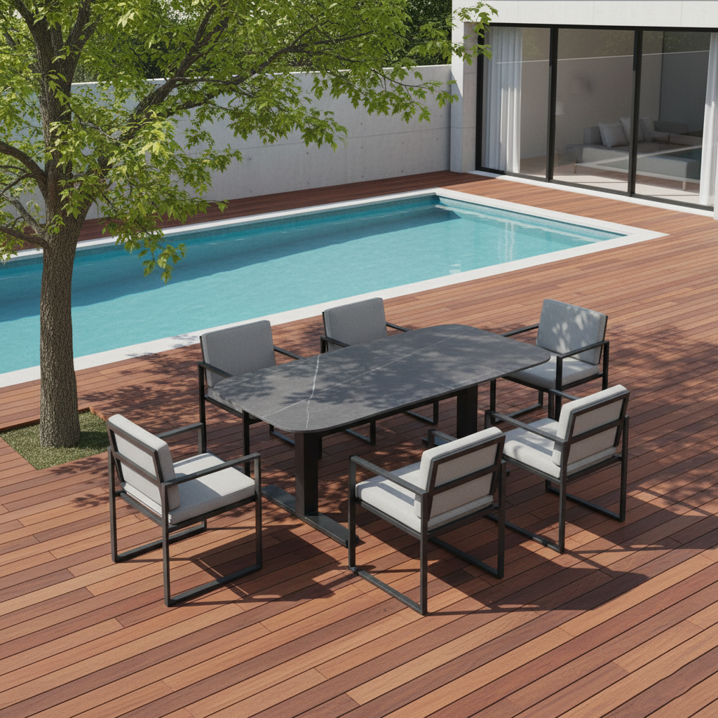 Modern Industrial Outdoor Coffee Table — Sleek Rectangular Metal Table for Patio & Backyard