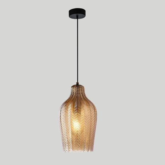 Nordic-Style Textured Wavy Glass 1-Light Barrel Pendant Light