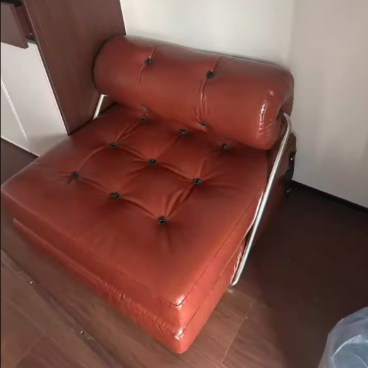 Traditional French Leather Sofa Backrest - Foldable, Oil-Waxed Finish, Iron Frame, Square-Cylinder Design, Armless for Living Room