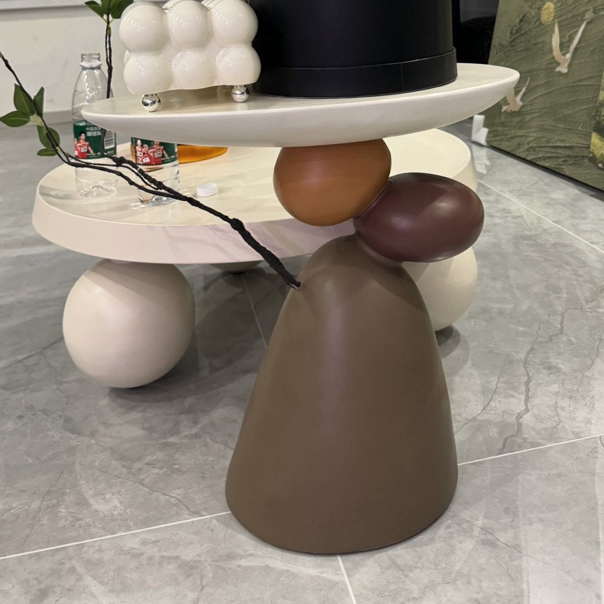 Contemporary Resin End Table with Round Elliptical Branch Slab – Modern Bedroom Accent