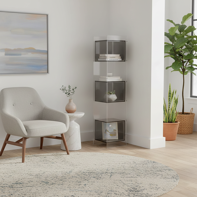 Sleek Modern Acrylic 5-Tier Rectangular Storage Shelf with Open-Display Bookcase for Living Room & Home Office