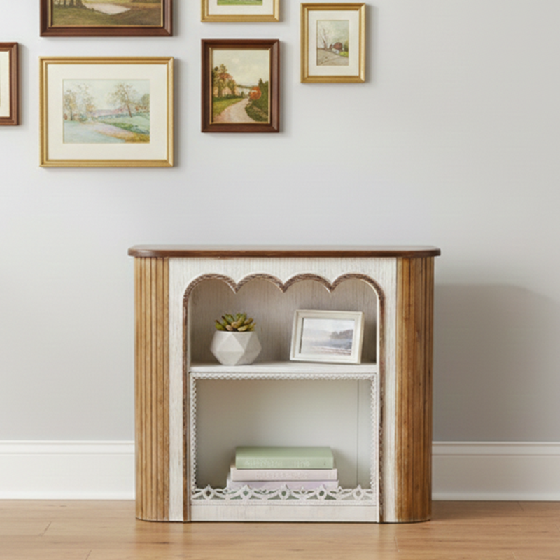 Elegant Rustic Traditional MDF Rectangular Console Table with Timeless Carvings, 3-Tier Design for Living Room