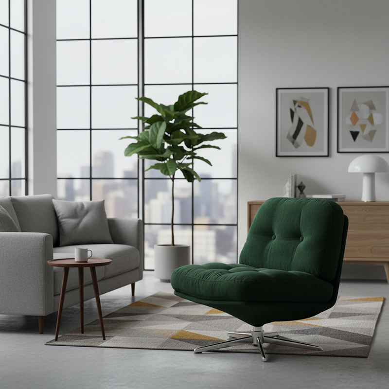 Modern Minimalist Rectangular Corduroy Accent Chair with Steel Frame and Backrest — Armless for Living Room