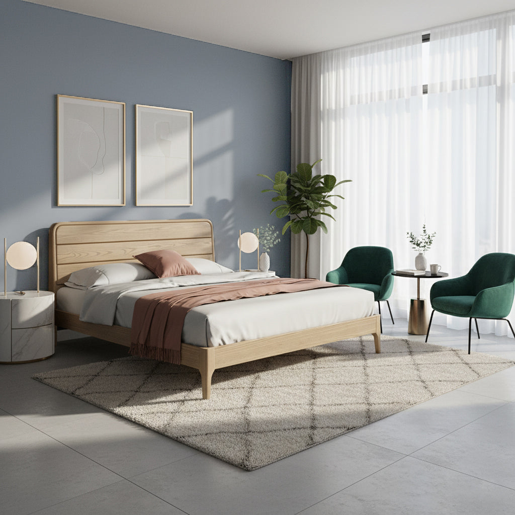 Premium Ash Wood Recessed Bed Frame - Home-Friendly Solid Support & Sleek Look Bed For Bedroom