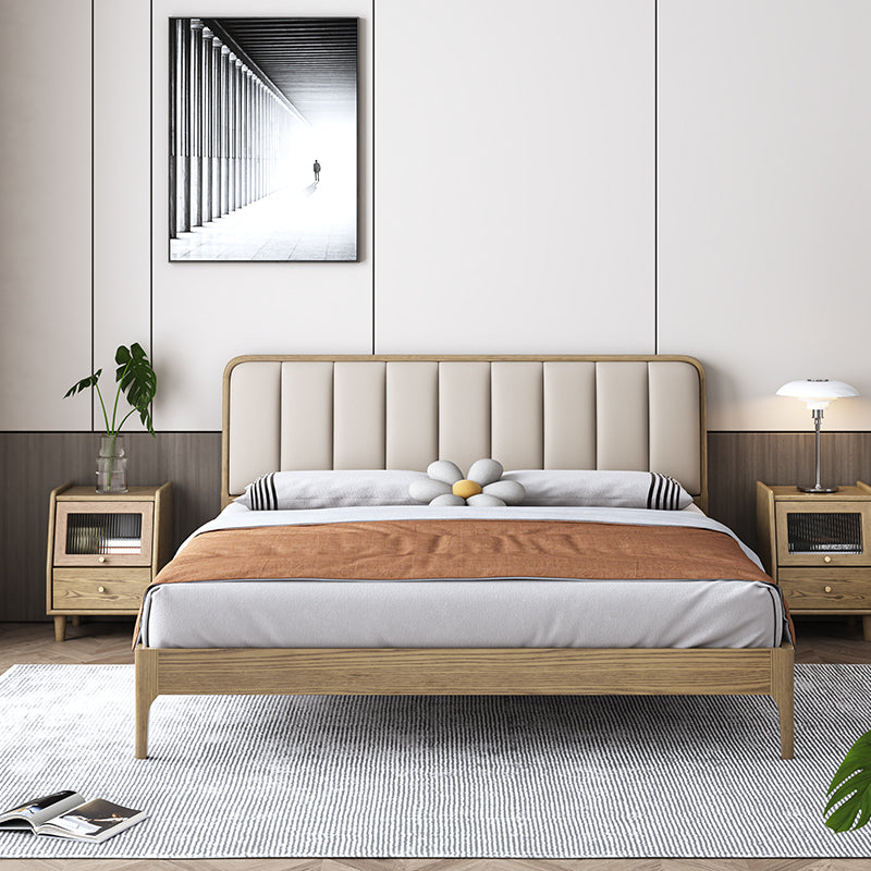 French Romantic Aesthetic Recessed Bed Frame - Genuine Leather Upholstered & Ash Wood Bed For Bedroom