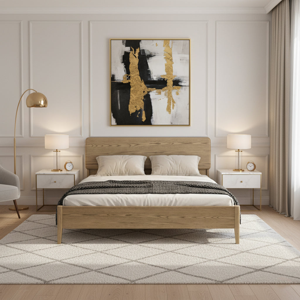 Traditional Rustic Flush-Edge Bed Frame - Full Ash Wood Frame & Pine Slats Adjustable Height Bed For Bedroom