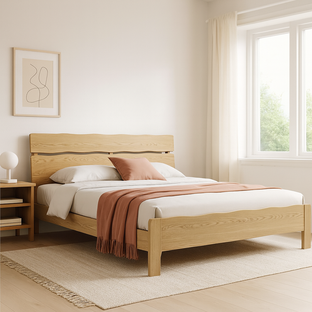 Contemporary Coastal Bed Frame - Multi-Height Adjustment & Sturdy Ash Wood Bed For Bedroom