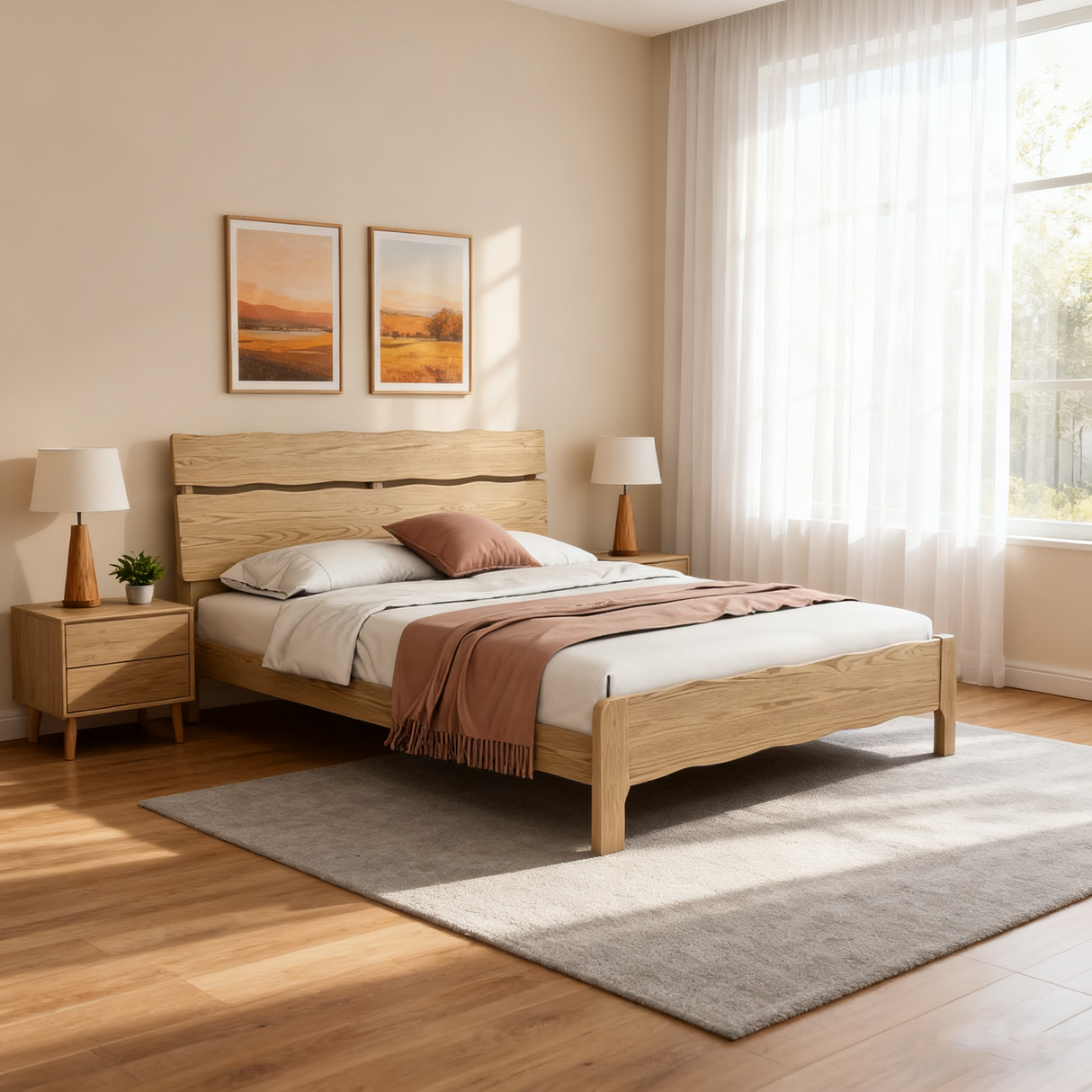Contemporary Coastal Bed Frame - Multi-Height Adjustment & Sturdy Ash Wood Bed For Bedroom