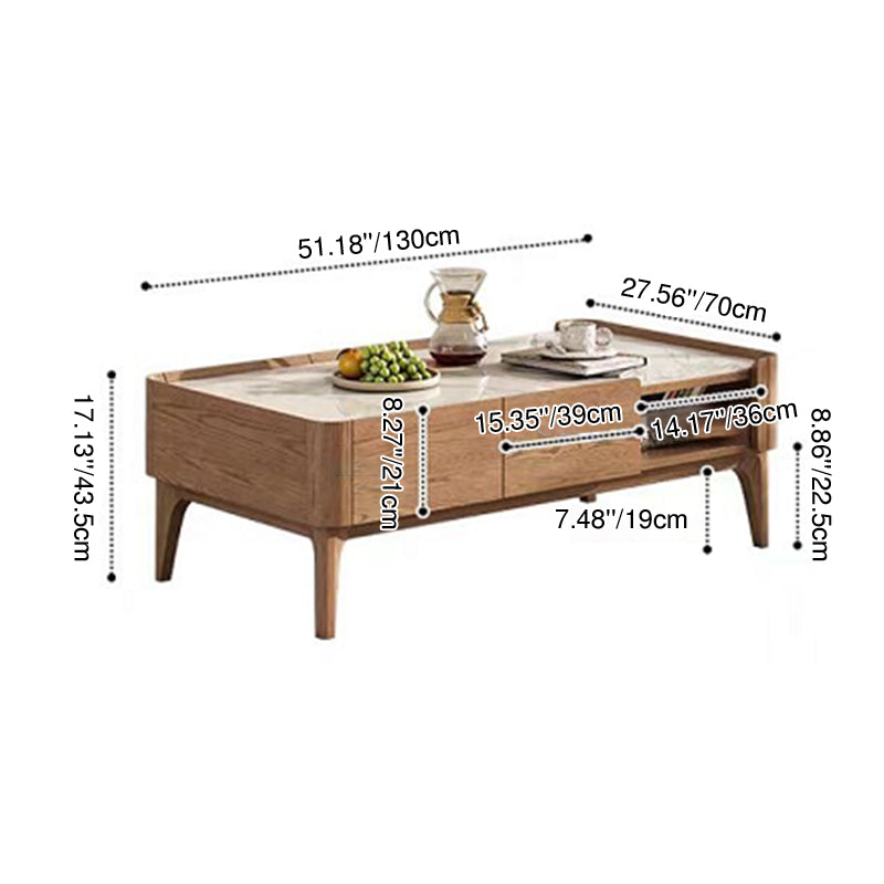 Elegant French-Style Ash Wood Coffee Table with a Sturdy Four-Leg Base for Living Room