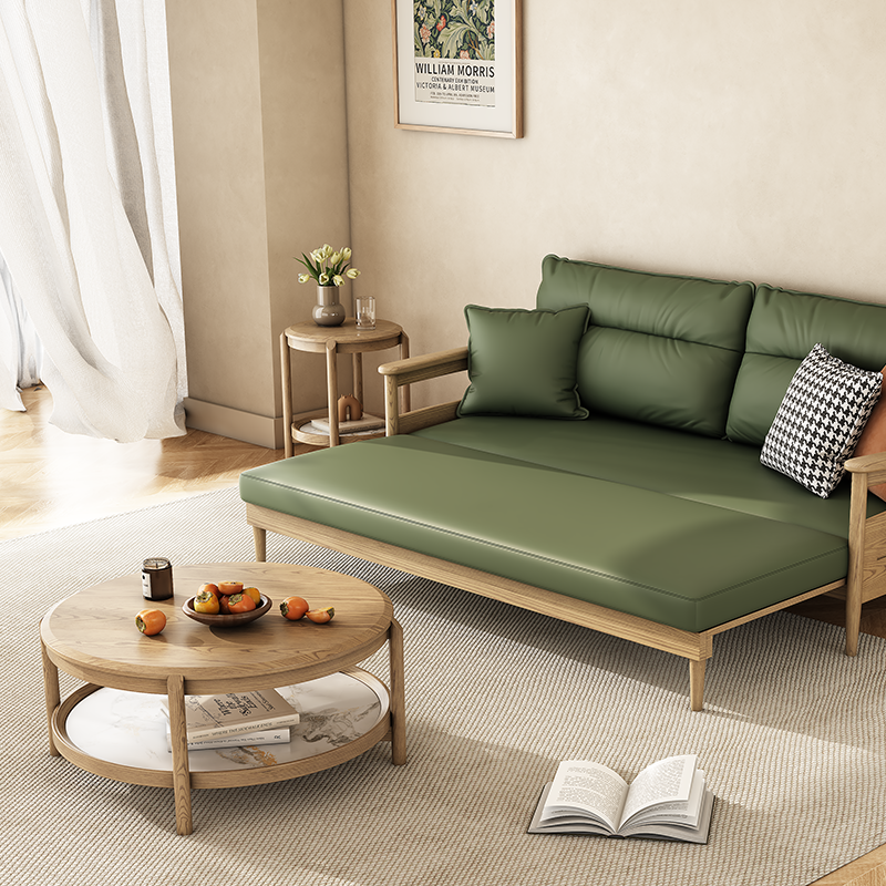 Scandinavian Round Coffee Table - Eco-Friendly Ash Wood with Natural Rock Slab, 2-Tier Living Room Side Table