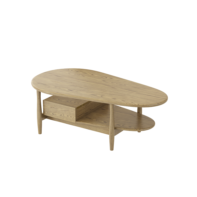 Eco-Friendly Irregular Oval Ash Wood Coffee Table with 1 Drawer — Premium Craftsmanship for Living Room