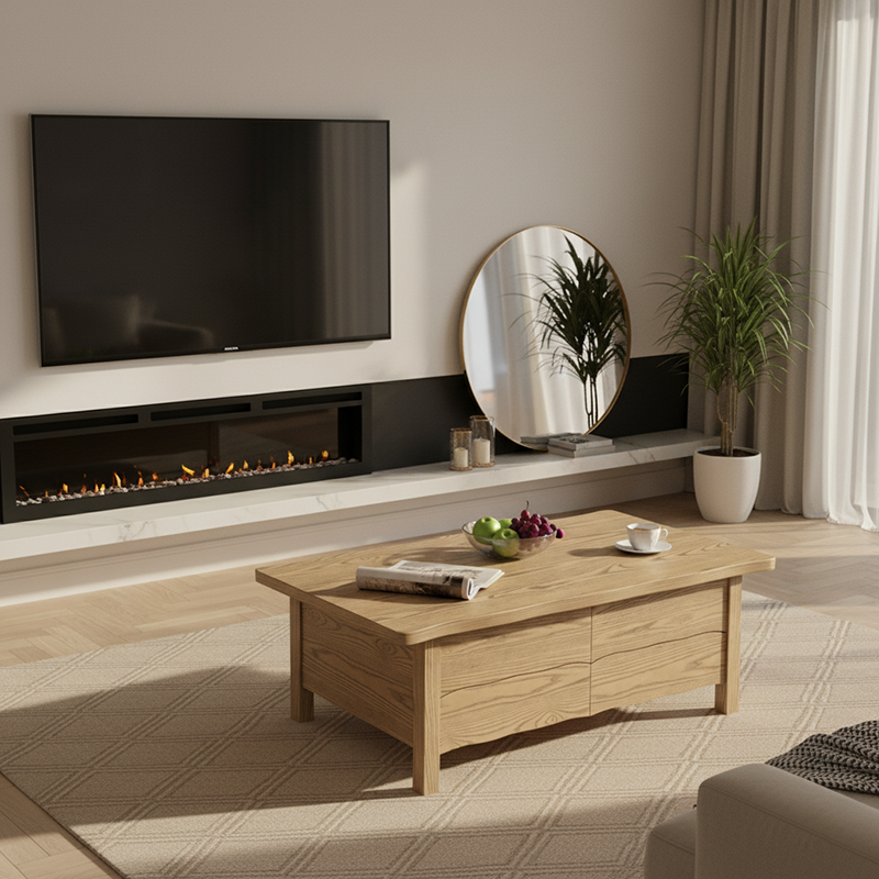 Healthy Home North American Ash Wood Coffee Table with Formaldehyde-Free Construction, Smooth-Glide Drawers, and Four Sturdy Legs for Living Room