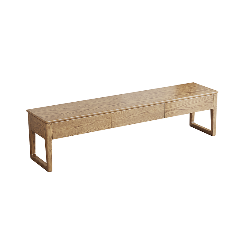 Eco-Friendly Ash Wood TV Stand – Durable Design with Ample Storage and 3-Drawer Cabinet for Living Room
