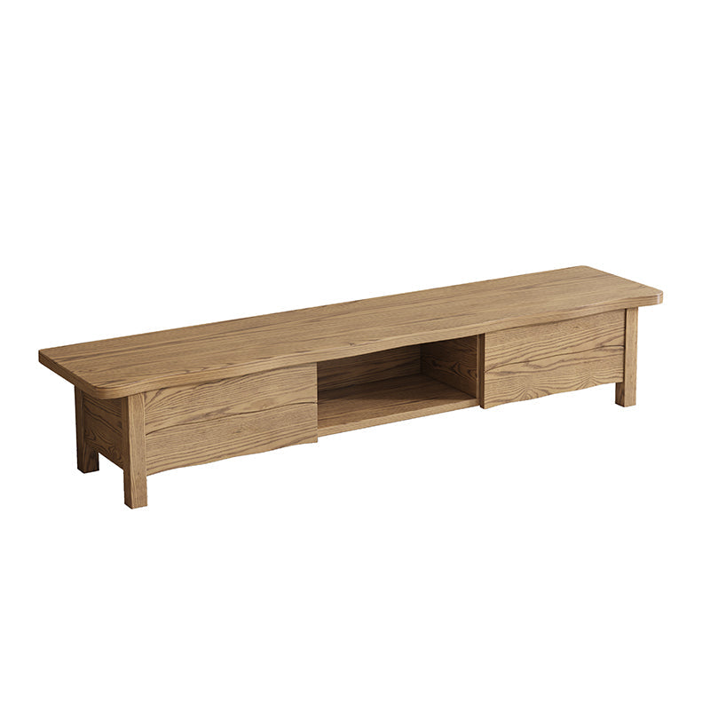 Formaldehyde-Free Ash Wood TV Stand – Modern Minimalist Design with Solid Construction, Open Storage Compartment, and 2-Drawer Cabinet for Living Room