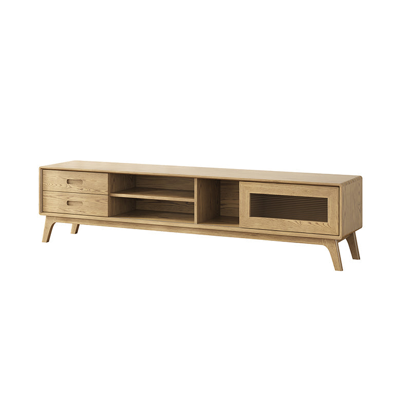 Non-Toxic Ash Wood TV Stand - Modern Minimalist TV Cabinet with Hidden Sliding Drawers and Open Shelf Design, 2-Drawer for Living Room