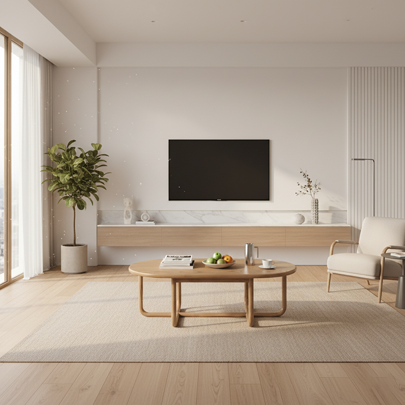 Sleek Oval Ash Wood Coffee Table – Stable, Eco-Friendly One-Tier Design for Living Room