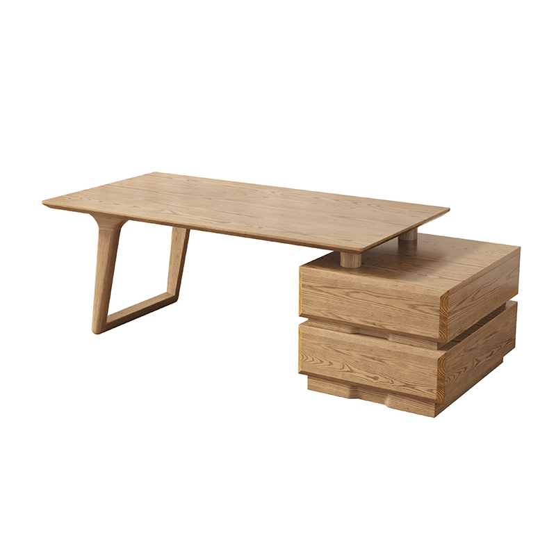 Japanese Zen Ash Wood Extendable Coffee Table with Two Drawers – Eco-Friendly Storage for Living Room
