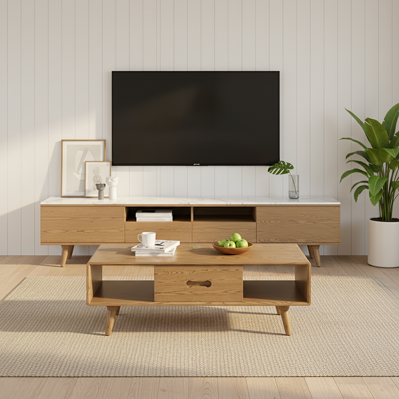 Space-Saving Modern Ash Wood Coffee Table with 2-Tier Storage – Eco-Friendly Minimalist Design for Living Room