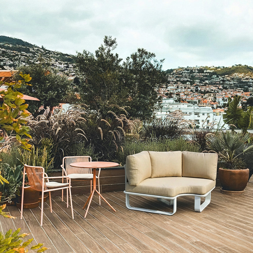 Sleek Minimalist Outdoor Teak & Aluminum 1/2-Seater Sofa for Patio & Garden