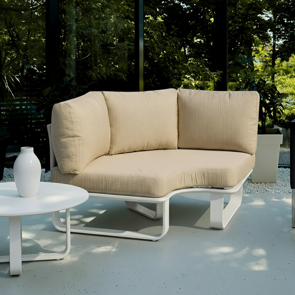 Sleek Minimalist Outdoor Teak & Aluminum 1/2-Seater Sofa for Patio & Garden