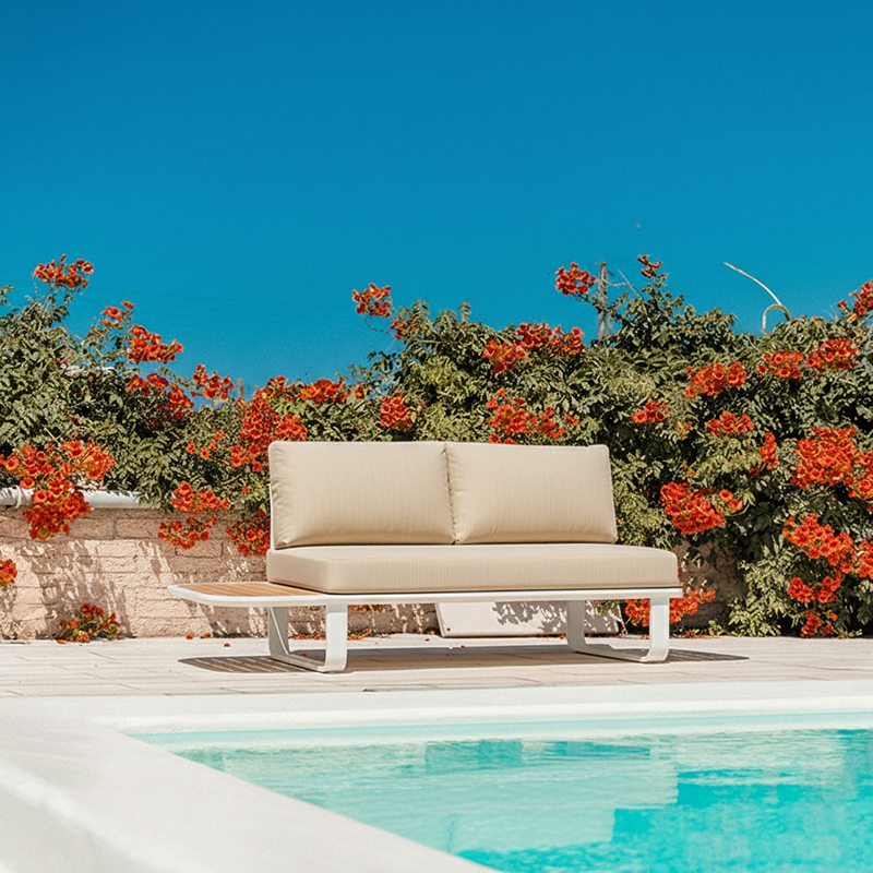 Sleek Minimalist Outdoor Teak & Aluminum 1/2-Seater Sofa for Patio & Garden