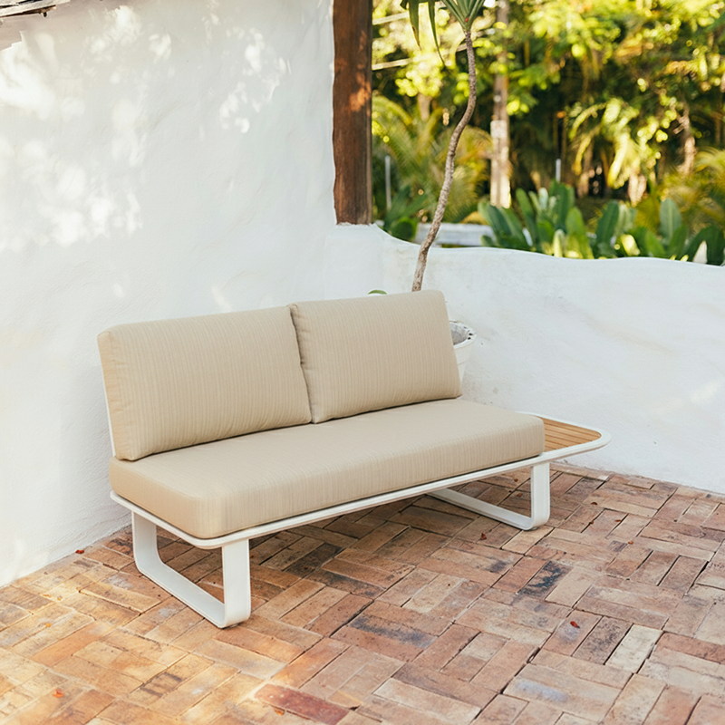Sleek Minimalist Outdoor Teak & Aluminum 1/2-Seater Sofa for Patio & Garden