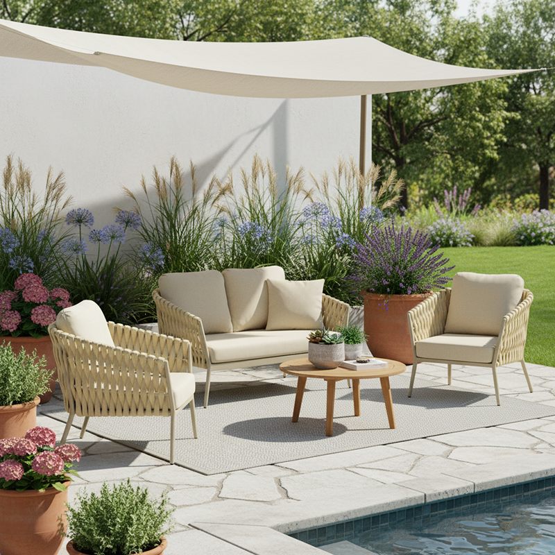 Elegant Traditional French Rope-Woven Outdoor Sofa – 1-3 Seater for Balcony & Patio