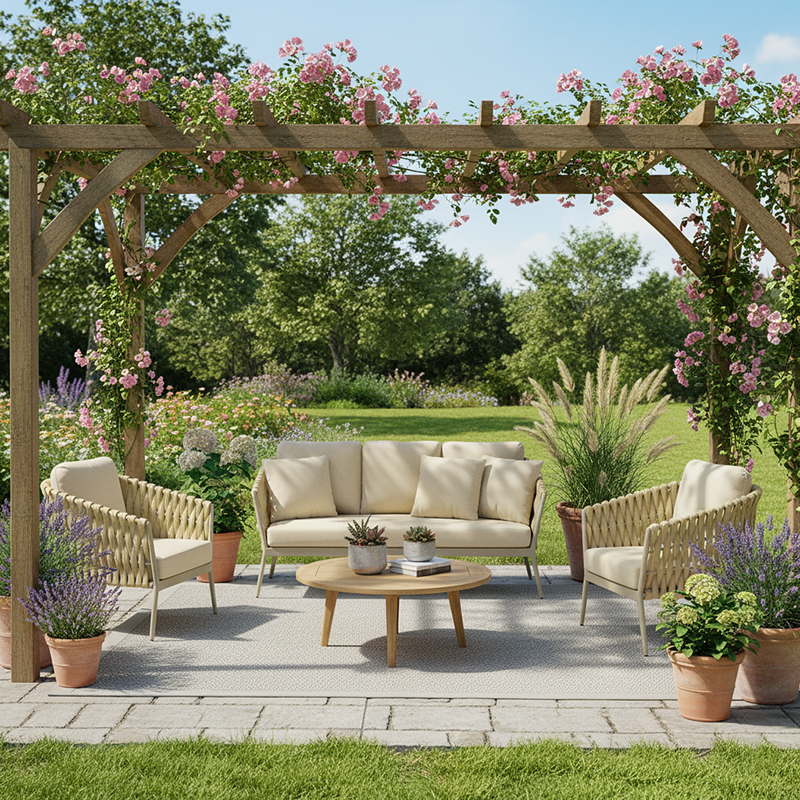 Elegant Traditional French Rope-Woven Outdoor Sofa – 1-3 Seater for Balcony & Patio