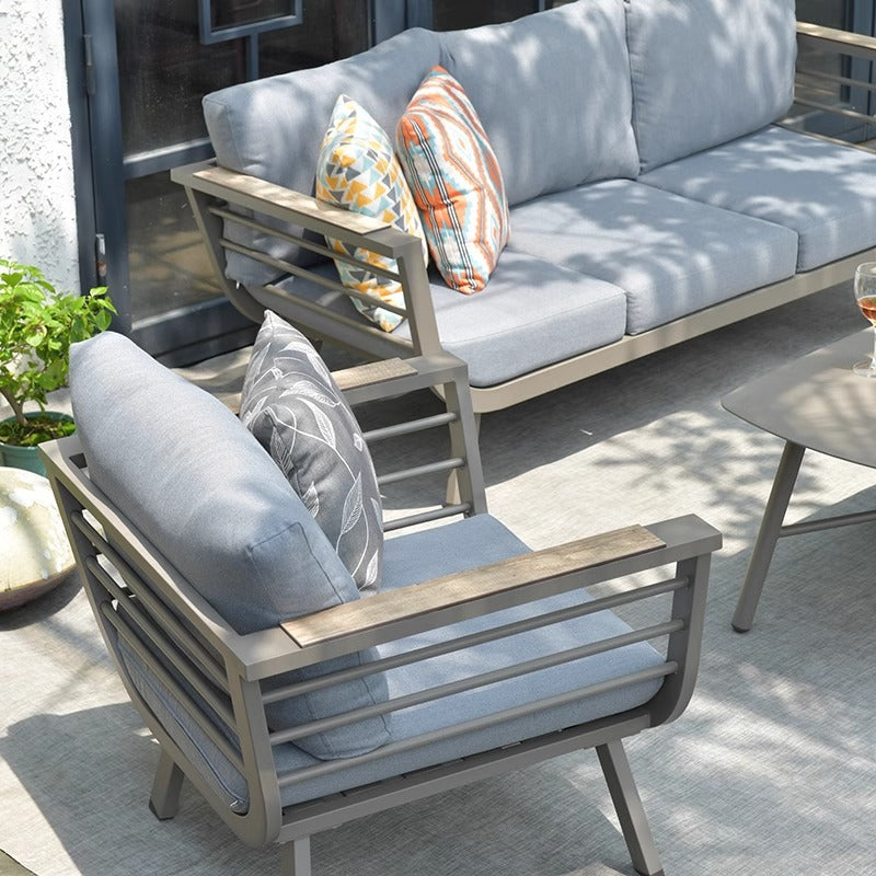 Sleek Contemporary Scandinavian Aluminum Outdoor Sofa – Compact 1/3 Seater for Balcony & Patio