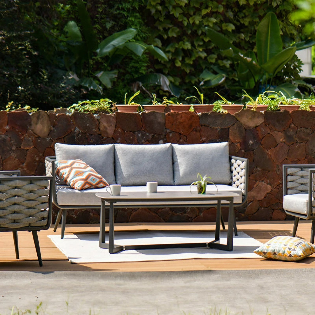 Traditional Chinese-Style Outdoor Rope-Weave Sofa – 1/2/3-Seater for Balcony & Patio