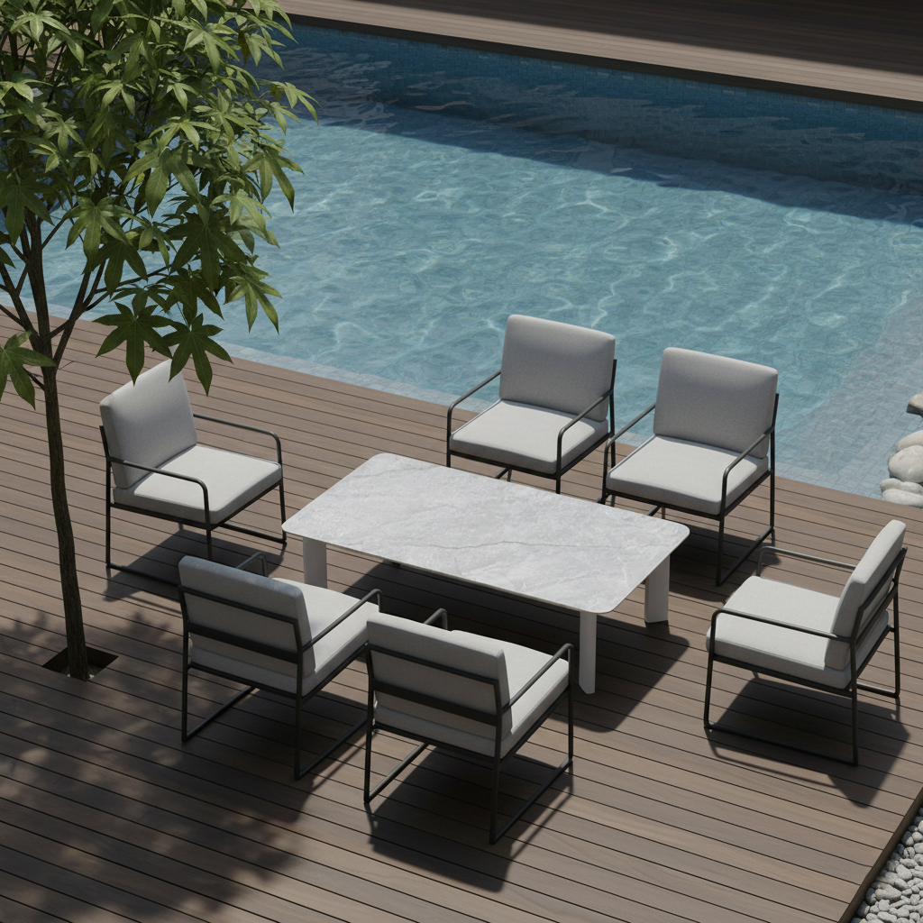 Minimalist Aluminum Alloy Outdoor Table with Scratch-Resistant Sintered Stone Top – Weatherproof Patio Coffee Table