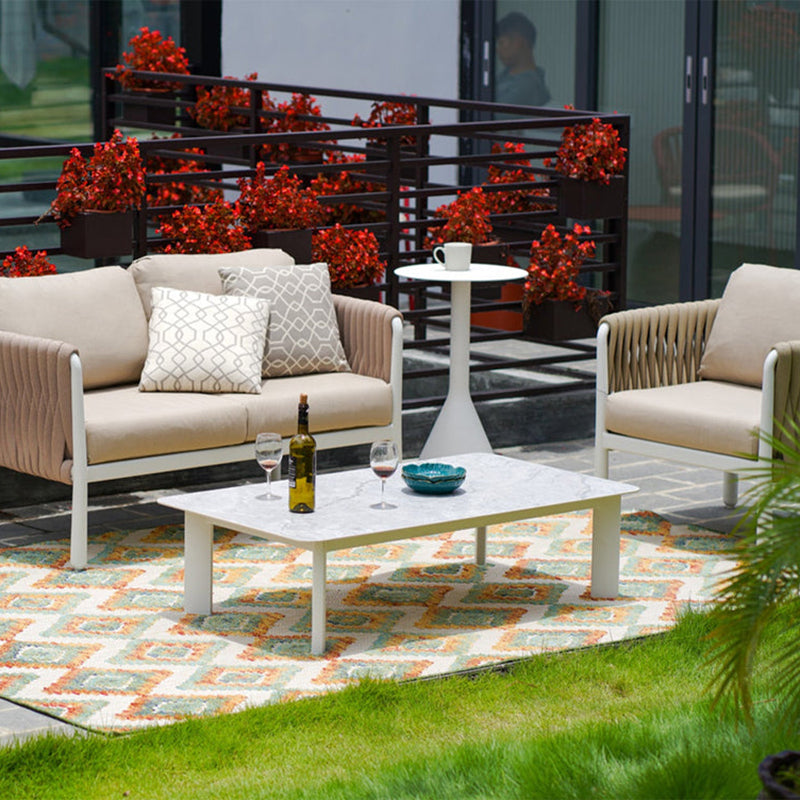 Minimalist Aluminum Alloy Outdoor Table with Scratch-Resistant Sintered Stone Top – Weatherproof Patio Coffee Table