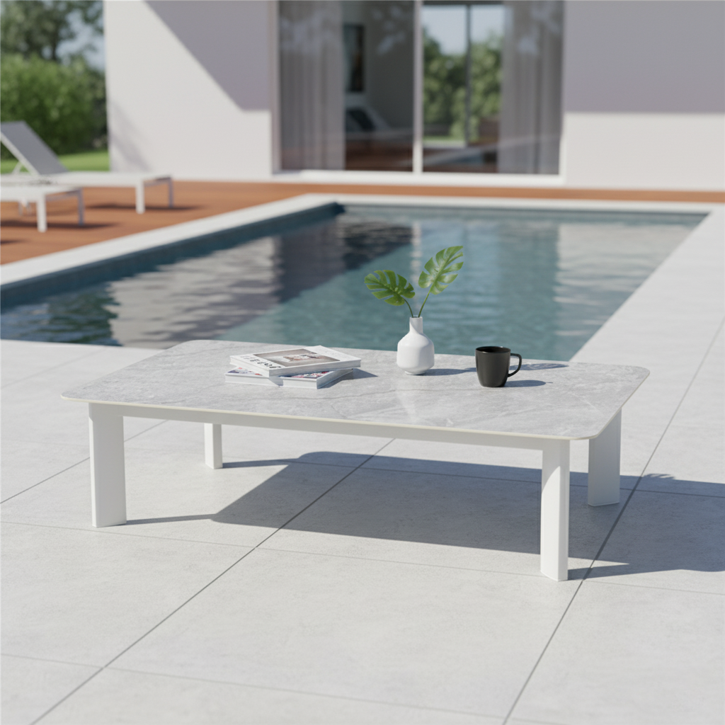 Minimalist Aluminum Alloy Outdoor Table with Scratch-Resistant Sintered Stone Top – Weatherproof Patio Coffee Table