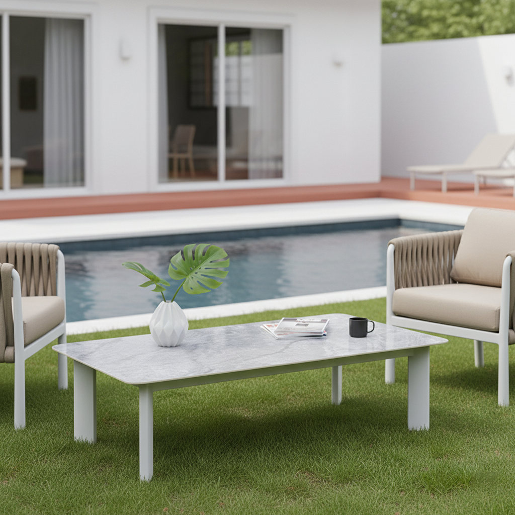 Minimalist Aluminum Alloy Outdoor Table with Scratch-Resistant Sintered Stone Top – Weatherproof Patio Coffee Table