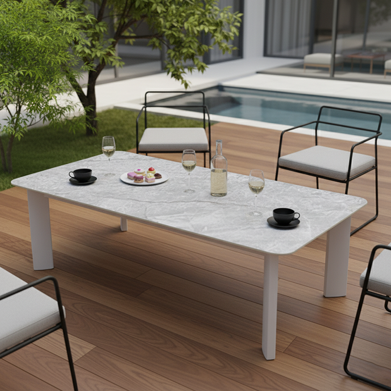 Minimalist Aluminum Alloy Outdoor Table with Scratch-Resistant Sintered Stone Top – Weatherproof Patio Coffee Table