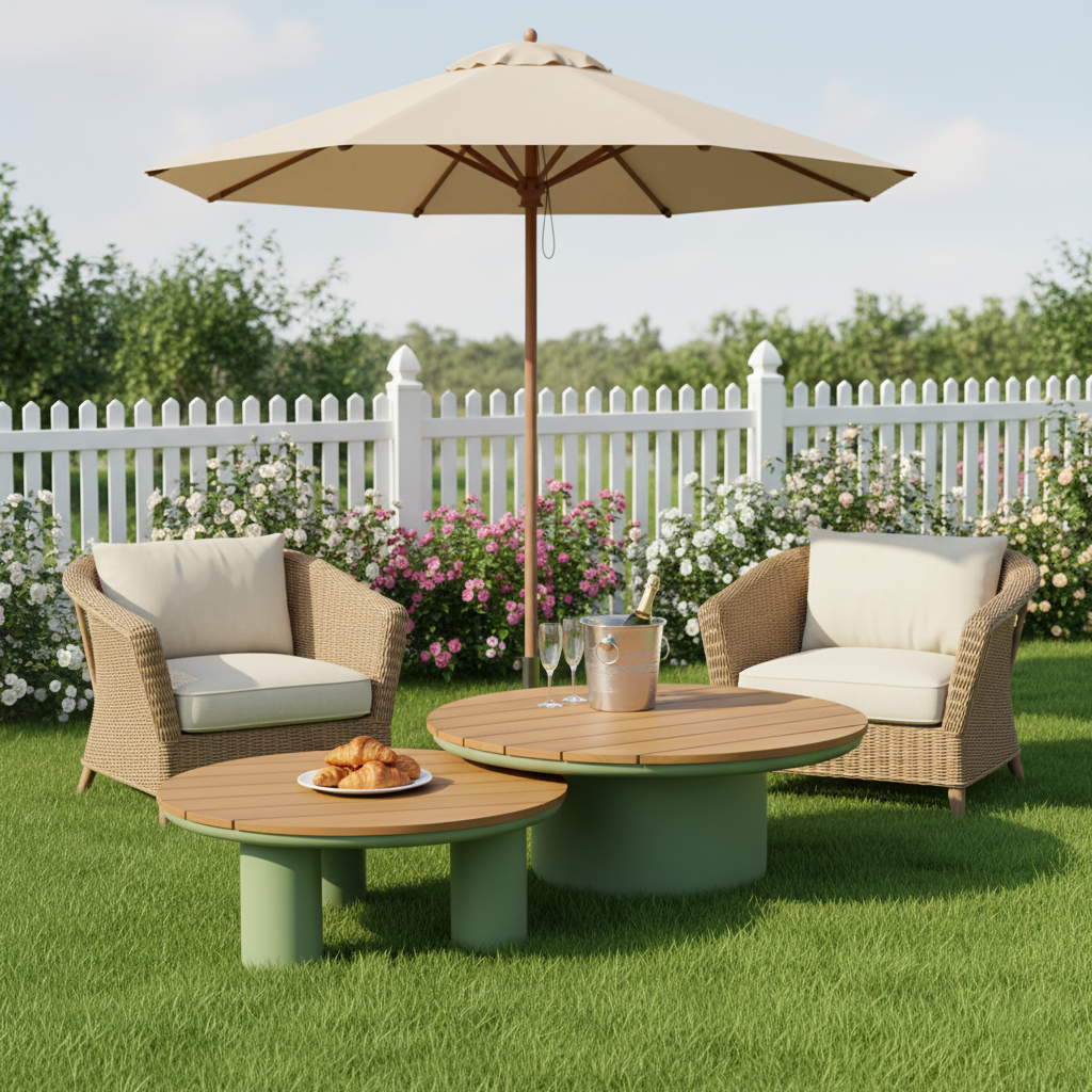 Timeless Solid Teak Wood Top Outdoor Coffee Table with Durable Aluminum Frame – Weather-Resistant Patio Table