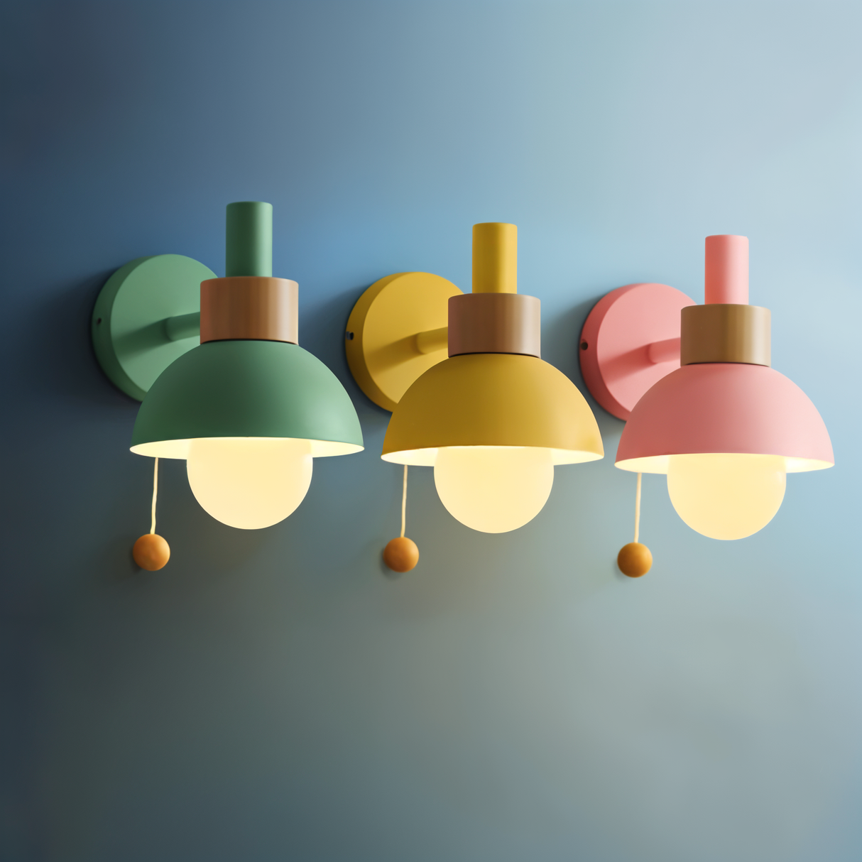 Scandinavian-Style Wooden Wall Lamp in Soft Pastels