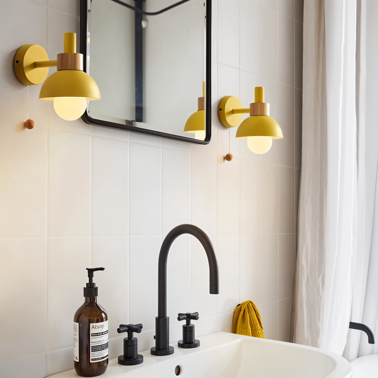 Scandinavian-Style Wooden Wall Lamp in Soft Pastels