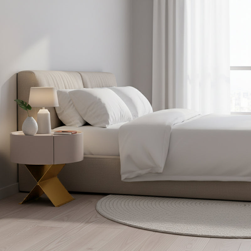 Industrial Smoked Wood Nightstand – Solid Wood Bedside Table with a Smooth Circular 1-Drawer for the Bedroom
