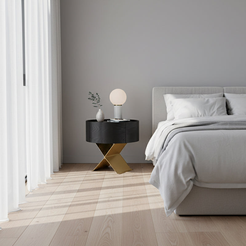 Industrial Smoked Wood Nightstand – Solid Wood Bedside Table with a Smooth Circular 1-Drawer for the Bedroom