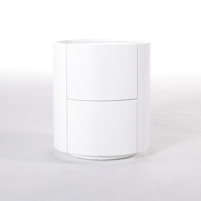 Nordic Rounded Cabinet Nightstand – Sturdy Build, Soft-Textured Minimalist Finish, 2-Drawer Bedside Table for Bedroom