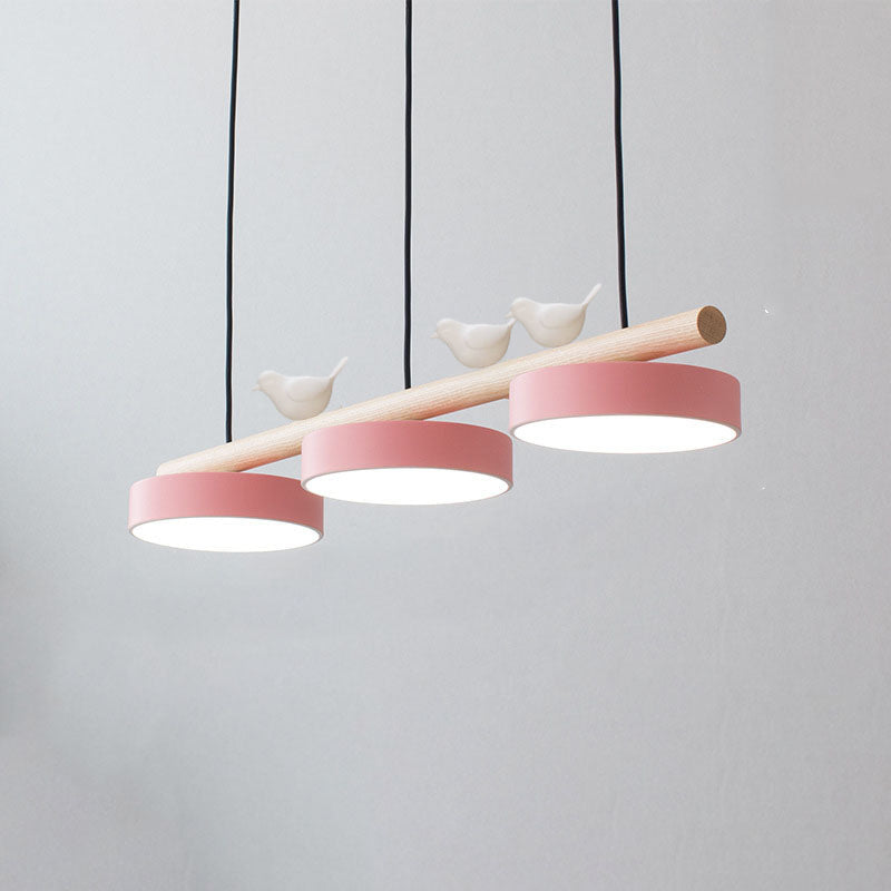 Nordic Round Resin Bird Chandelier with Wood Accent — Linear LED Island Light