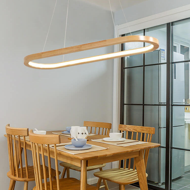 Sleek Modern Minimalist Wooden Linear Round 1-Light LED Chandeliers