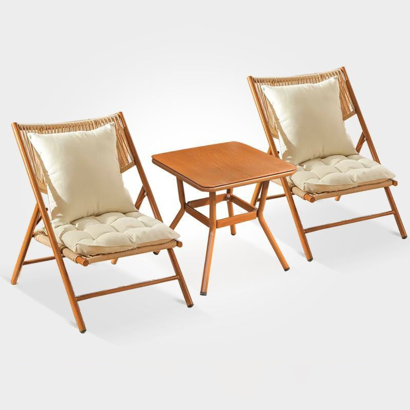 Traditional Chinese Style Square Carbon Steel Table & Chair Set with Tempered Glass Top and PE Rattan, Foldable Backrest for Outdoor Patio