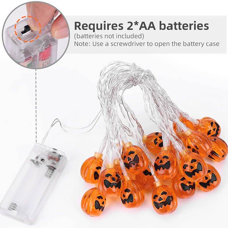 Halloween Orange Pumpkin LED String Lights - 10/20 LEDs, Battery or Solar Powered, Decorative Plastic String Light