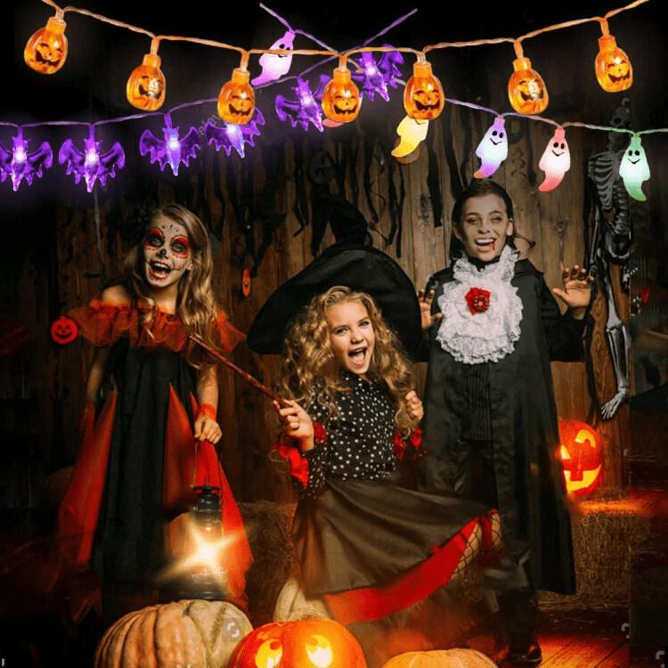 Halloween Orange Pumpkin LED String Lights - 10/20 LEDs, Battery or Solar Powered, Decorative Plastic String Light